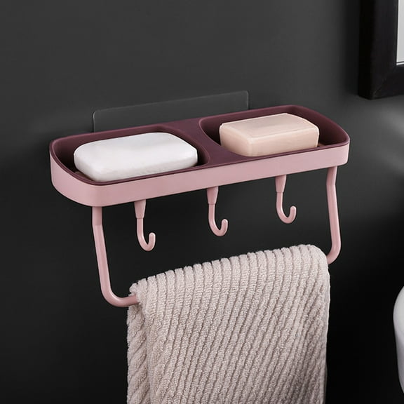 kkbbma under $5 Dual Compartment Soap Dish Sponge Holder with Hook for Bathroom Shower Kitchen Wall Mounted Shower Soap Holder