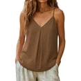 thumbnail image 4 of Edvintorg Women Tank Tops Summer Loose Fit Spaghetti Straps V Neck Casual Vacation Shirts Womens Summer Clothes Brown L, 4 of 8
