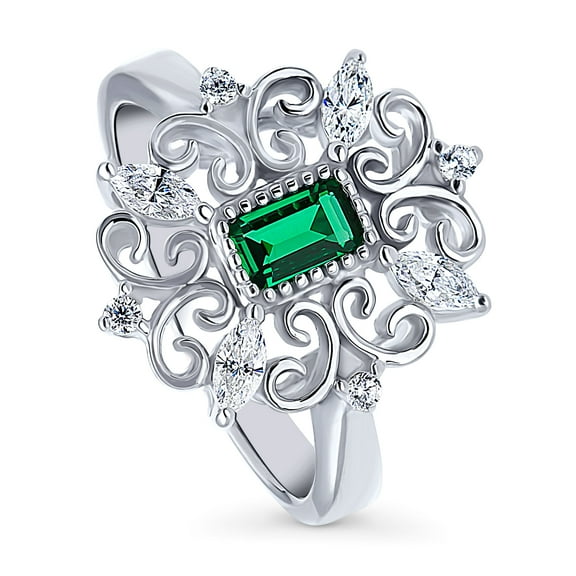 BERRICLE Sterling Silver Vintage Inspired Art Deco Cubic Zirconia CZ Filigree Fashion Ring for Women, Rhodium Plated Size 4