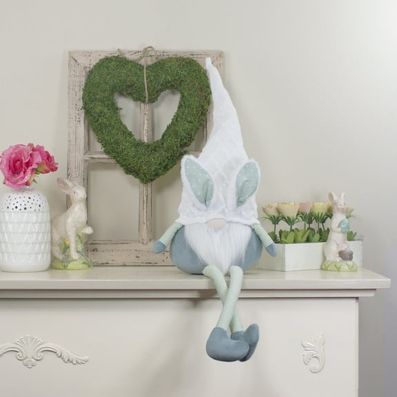 Northlight Sitting Easter Gnome with Polka Dot Bunny Ears and Dangling Legs - 33" - Teal Green