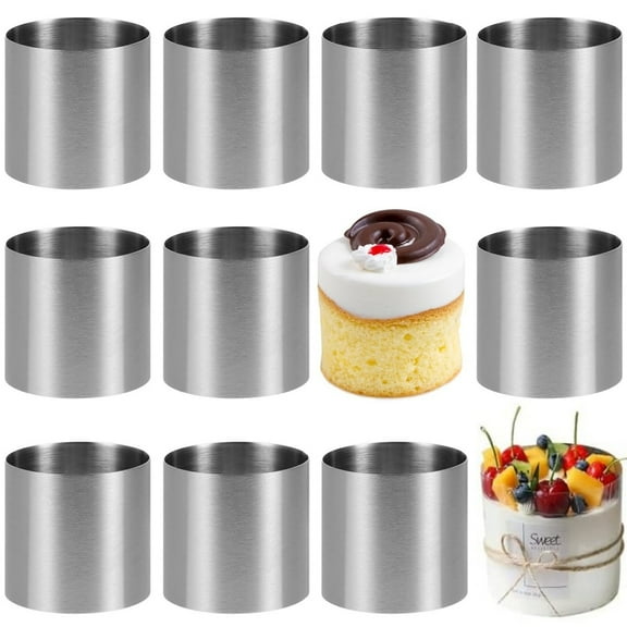 10Pcs Round Cake Rings Molds, 2 Inch Mini Cake & Pastry Ring, Dingrich Stainless Steel Dessert Food Rings Baking Mould for Cooking Pastry Cake Chocolate Mousse
