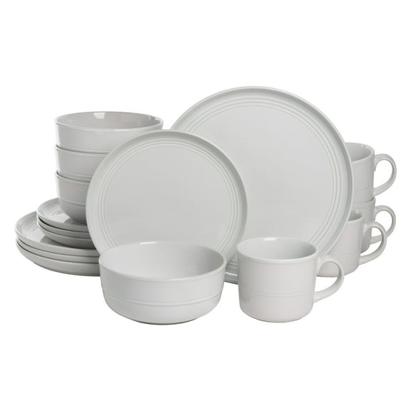 10 Strawberry Street Double Line 16 Piece Stoneware Dinnerware Set, White