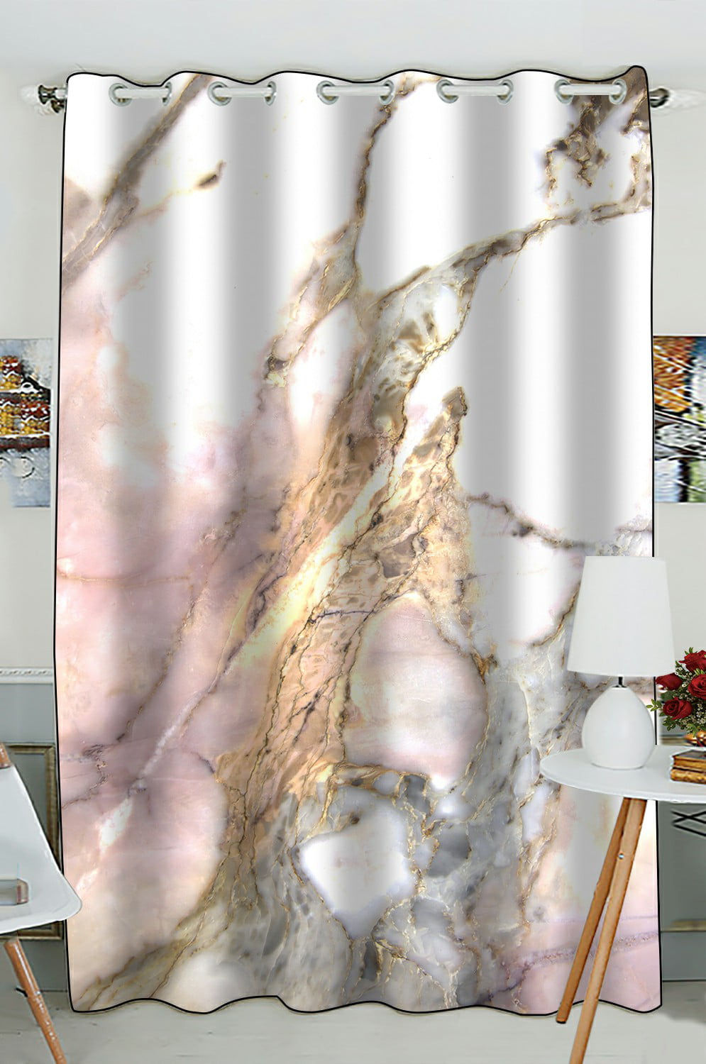 ECZJNT Abstract White Marble Texture Blackout Window Curtain Drapery ...