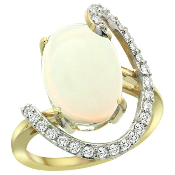 14k Yellow Gold Natural Opal Ring Oval 14x10 Diamond Accent, size 5
