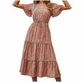 thumbnail image 2 of Qiopertar Liquidation à Moins de 5$ Robe d'Été Décontractée à Col en V Manches Courtes Ourlet à Volants Imprimée Grande Économie de Vacances!, 2 of 9