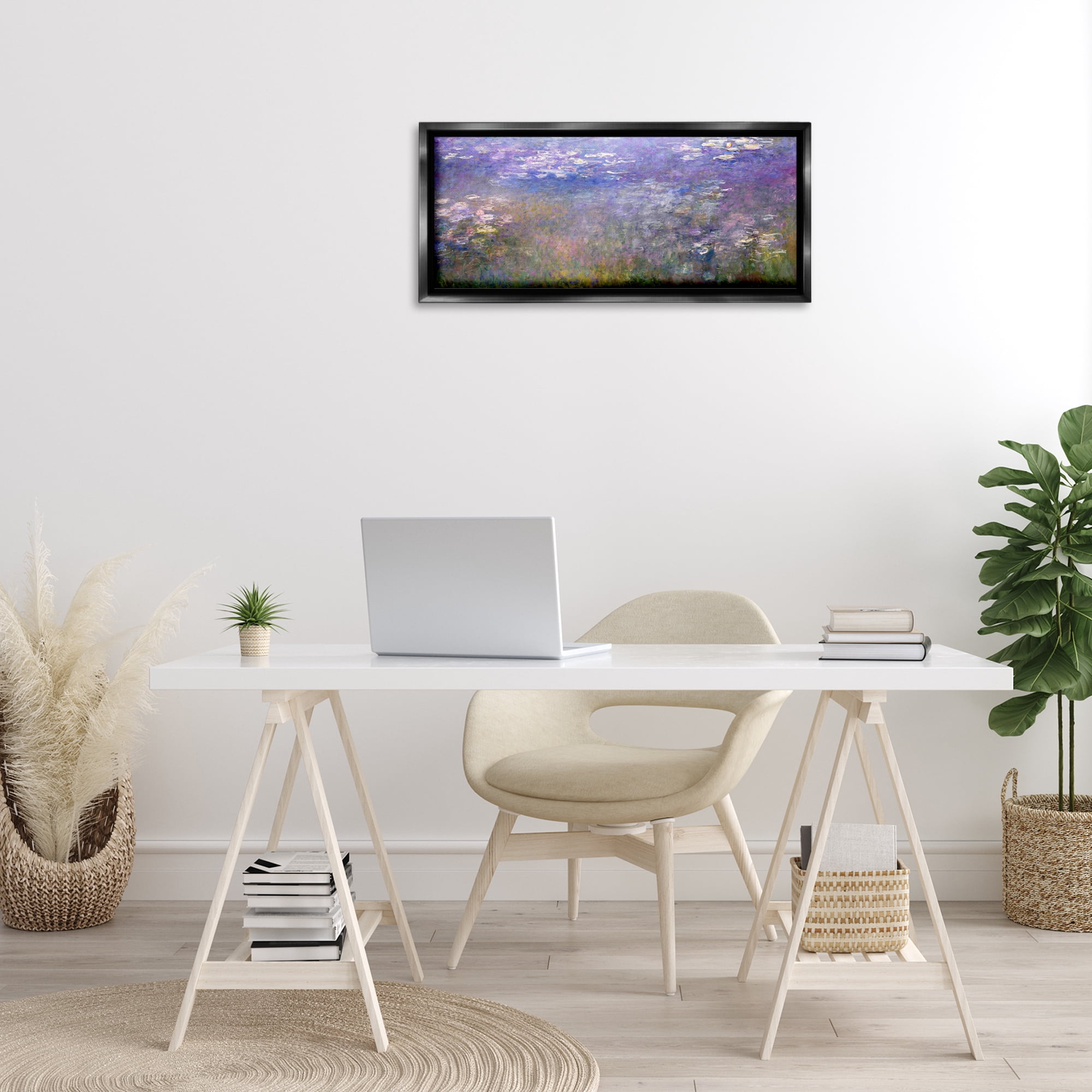 Stupell Industries Classic Monet Pond Lilies Landscape & Nature Painting Black Floater Framed Canvas Art Print Wall Art, 31 x 14