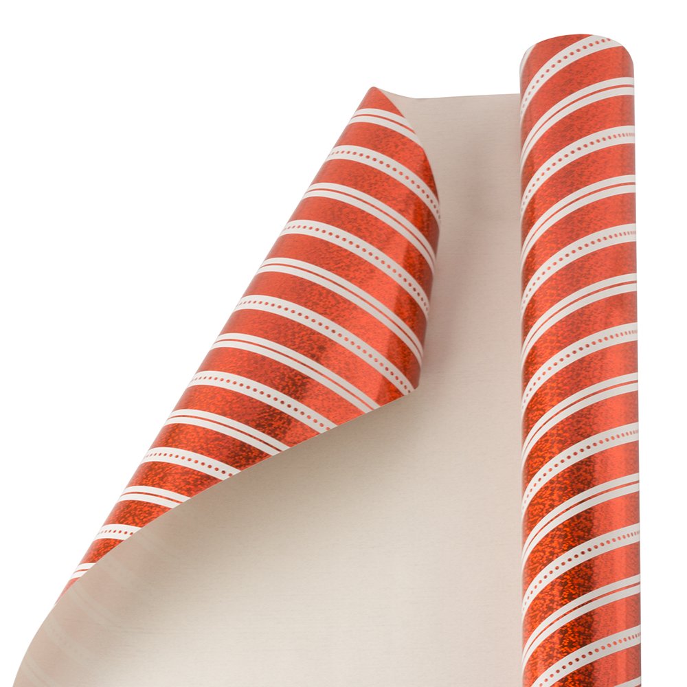 JAM Christmas Wrapping Paper, 25 Sq Ft, 1/Pack, Candy Cane Holographic