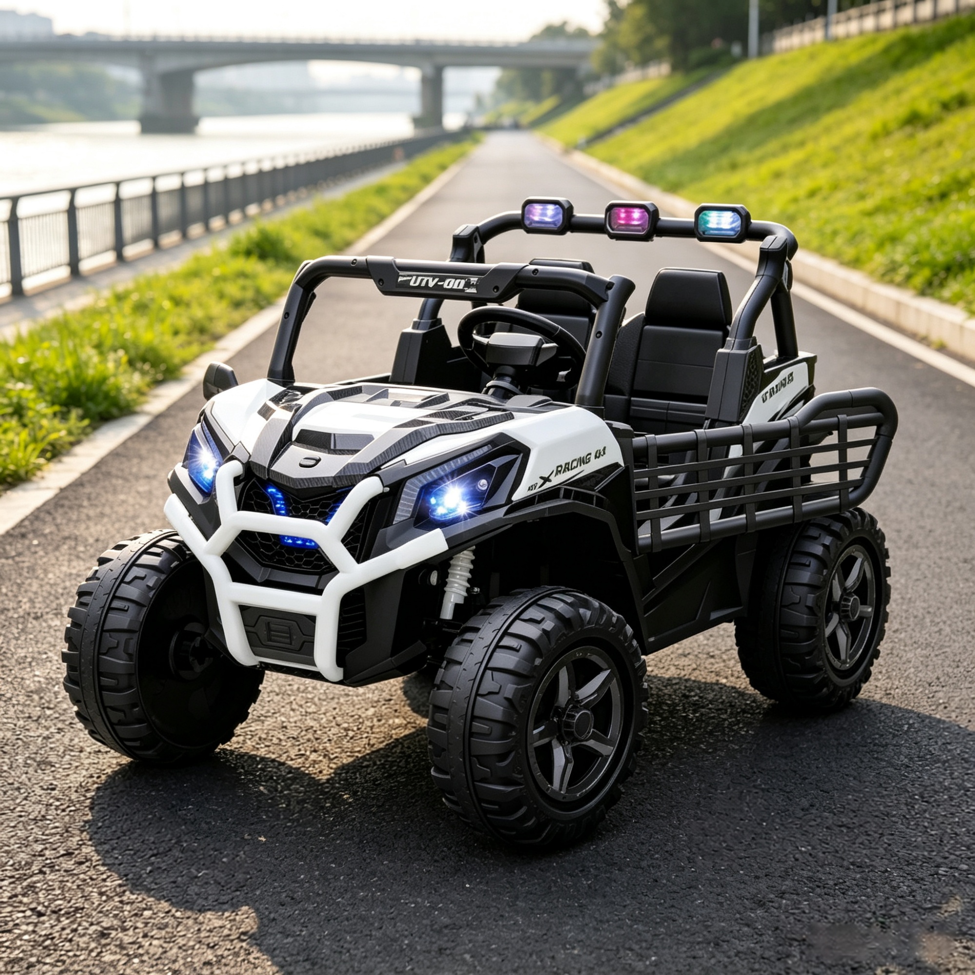 2 Seater 24V Kids Electric Car, Remote Control 3 Speed LED Lights Music Horn Spring Suspension Slow Start, White