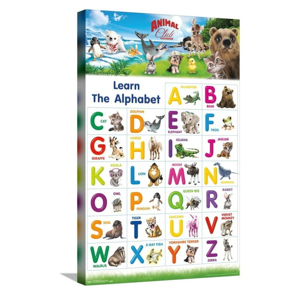Animal Club - Letters ABC Canvas Wall Poster, 14.725" x 22.375"