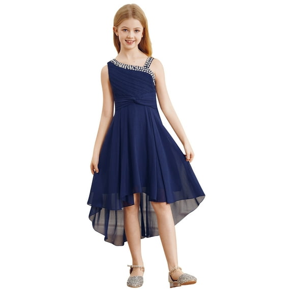 LiiYii Kids Girls Sparkly Sequins Party Dress Wedding Flower Girl Dress Junior Bridesmaid Dress Ball Gown Navy Blue 10