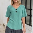 thumbnail image 2 of Kcolen Women Blouses for Work Summer Solid Color Short Sleeve T-Shirts V Neck Comfortable Pullovers Loose Fit Summer Outfits Clothes for Women, 2 of 6