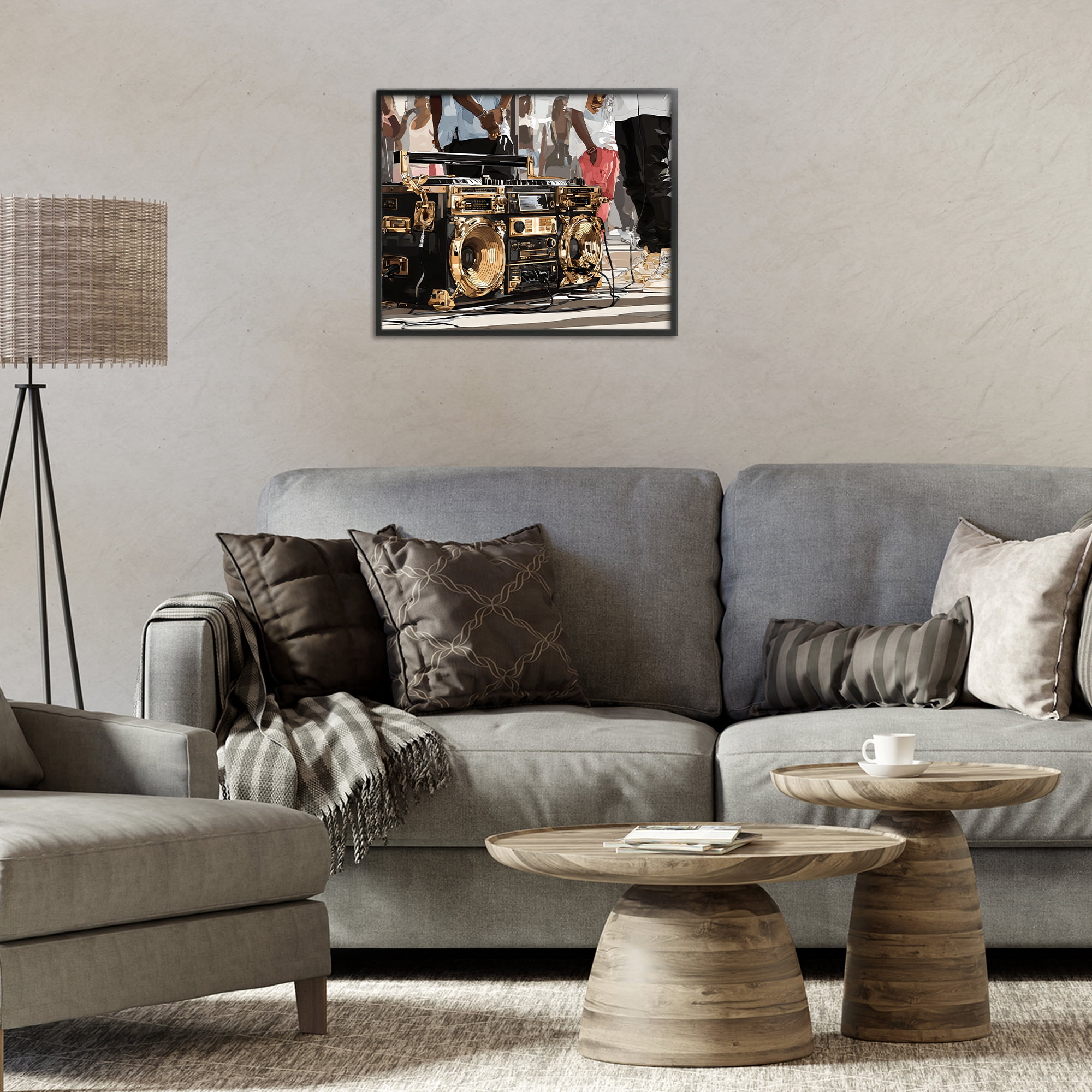 Stupell Industries Golden Stereo Hip Hop Beats Black Framed Giclee Art, design by Franklyn Gregory