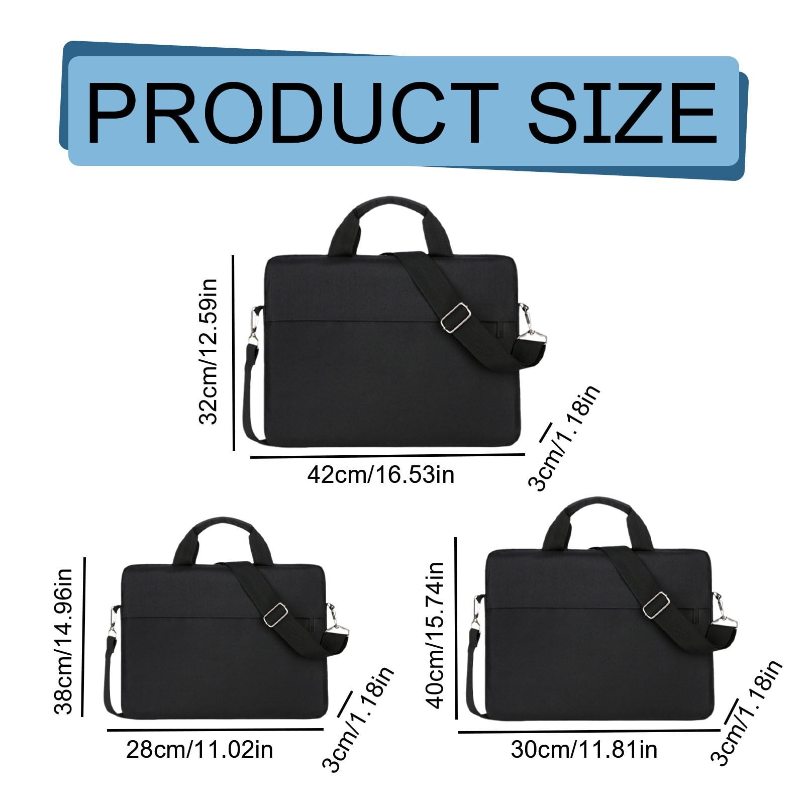 Solivara Portable Computer Bag With Adjustable Shoulder Strap For Work Travel (Black,15*11*1.18in)