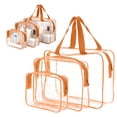 thumbnail image 2 of Transparent PVC Makeup Bag Set, Large Capacity Zipper Storage Bags For Travel Toiletry Organizer, Waterproof Cosmetic Pouch Set With Handle, Orange 3 Piece Set (Multicolor, 18*14*5CM), 2 of 4