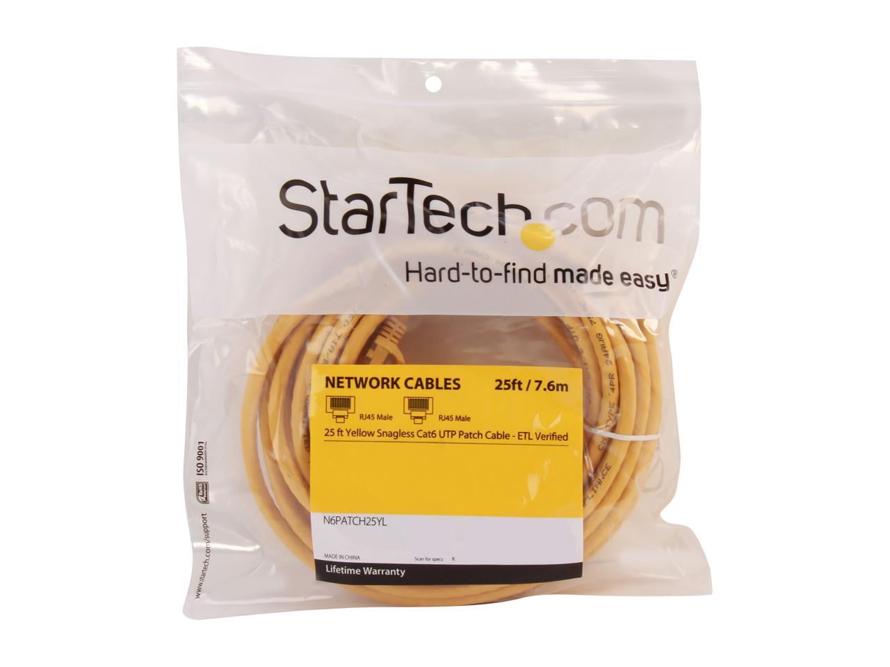StarTech 25ft CAT6 Ethernet Cable - Yellow CAT 6 Gigabit Ethernet Wire -250Mhz 100W PoE++ RJ45 UTP Category 6 Network Patch Cord Snagless (N6PATCH25YL)