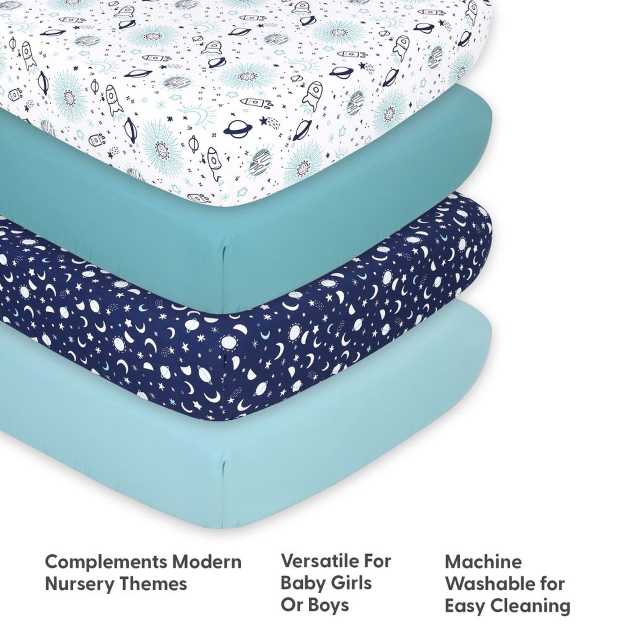 The Peanutshell Fitted Crib Sheet Set, Space, 4 Pack