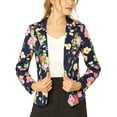 thumbnail image 3 of INSPIRE CHIC Women's Fitted Blazer Notch Lapel Printed Open Front Work Suit Jacket L Navy Blue-Floral, 3 of 9
