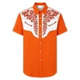 thumbnail image 4 of Baby Tees Kids Boys Denim Short Sleeve Western Print Button Down Shirt Girls Tops Orange 3-4 Years, 4 of 4