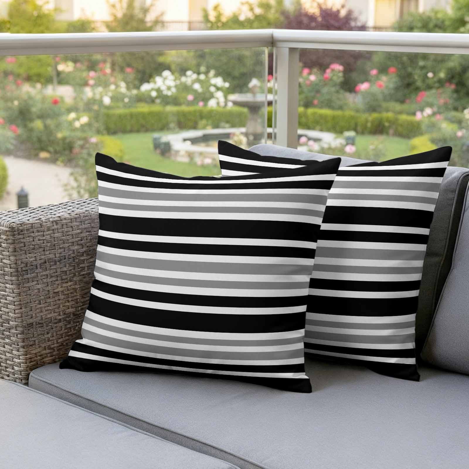 Outdoor Waterproof Pillow Covers Classic Gray Black Striped Decorative Throw Pillow Protectors,Pillowcase Cushion Cases for Patio Sofa Garden Couch,18x18in,Pack of 2