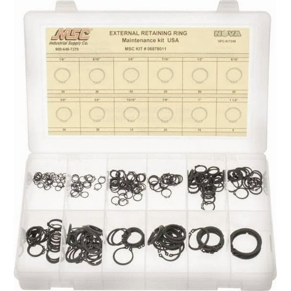 Made in USA 300 Piece, 1/4 to 1-1/4", Steel, Snap External Retaining Ring Assortment