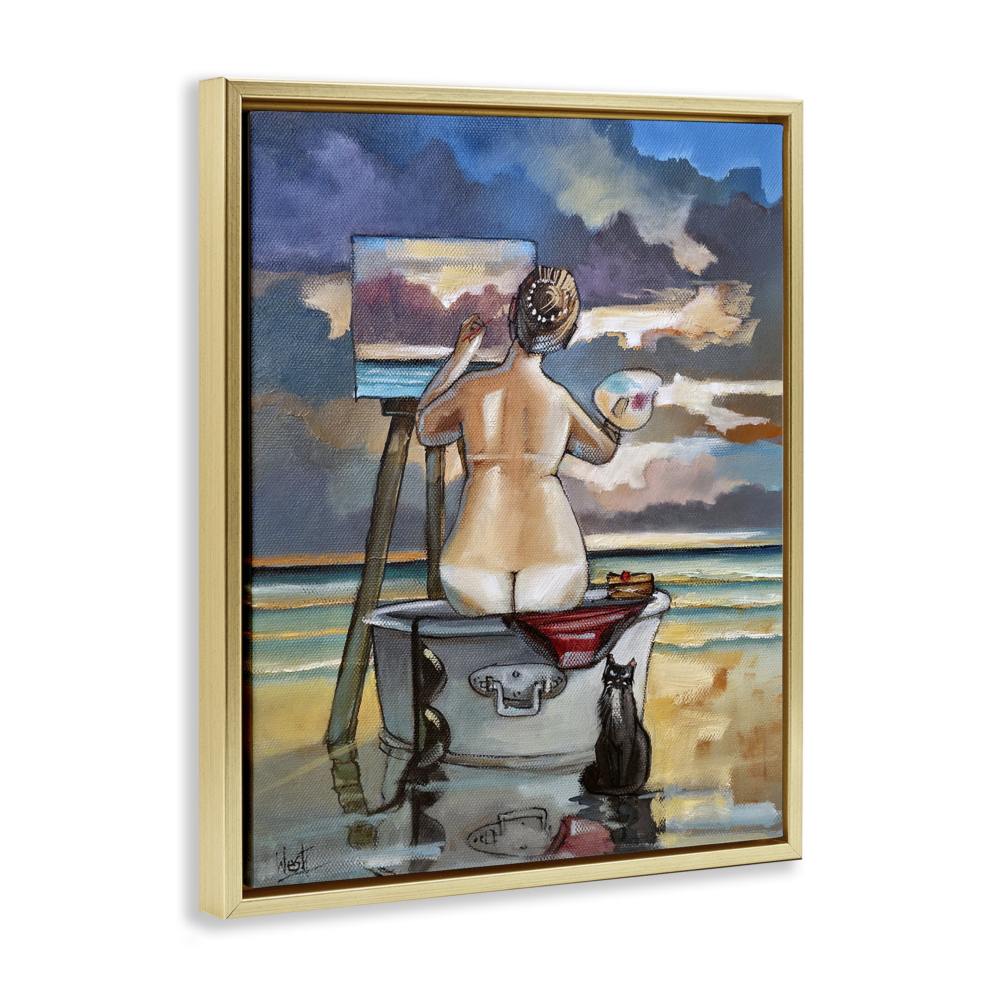 Stupell Industries Painting Up A Storm Gold Framed Floater Canvas Wall Art, design by Ronald West