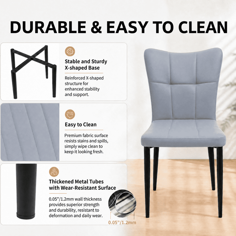Euroco Upholstered Dining Chairs Set of 2, Modern Kitchen Chairs with High Backrest & Metal Legs for Kitchen Dining Room,Grey