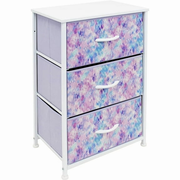 Sorbus Nightstand Storage Organizer Chest with 3 Drawers - Kids Girls, Boys Bedroom Furniture Chest for Clothes, Closet Organization - Steel Frame, Wood Top, Fabric Bin (3-Drawer, Blue/Pink/Purple)