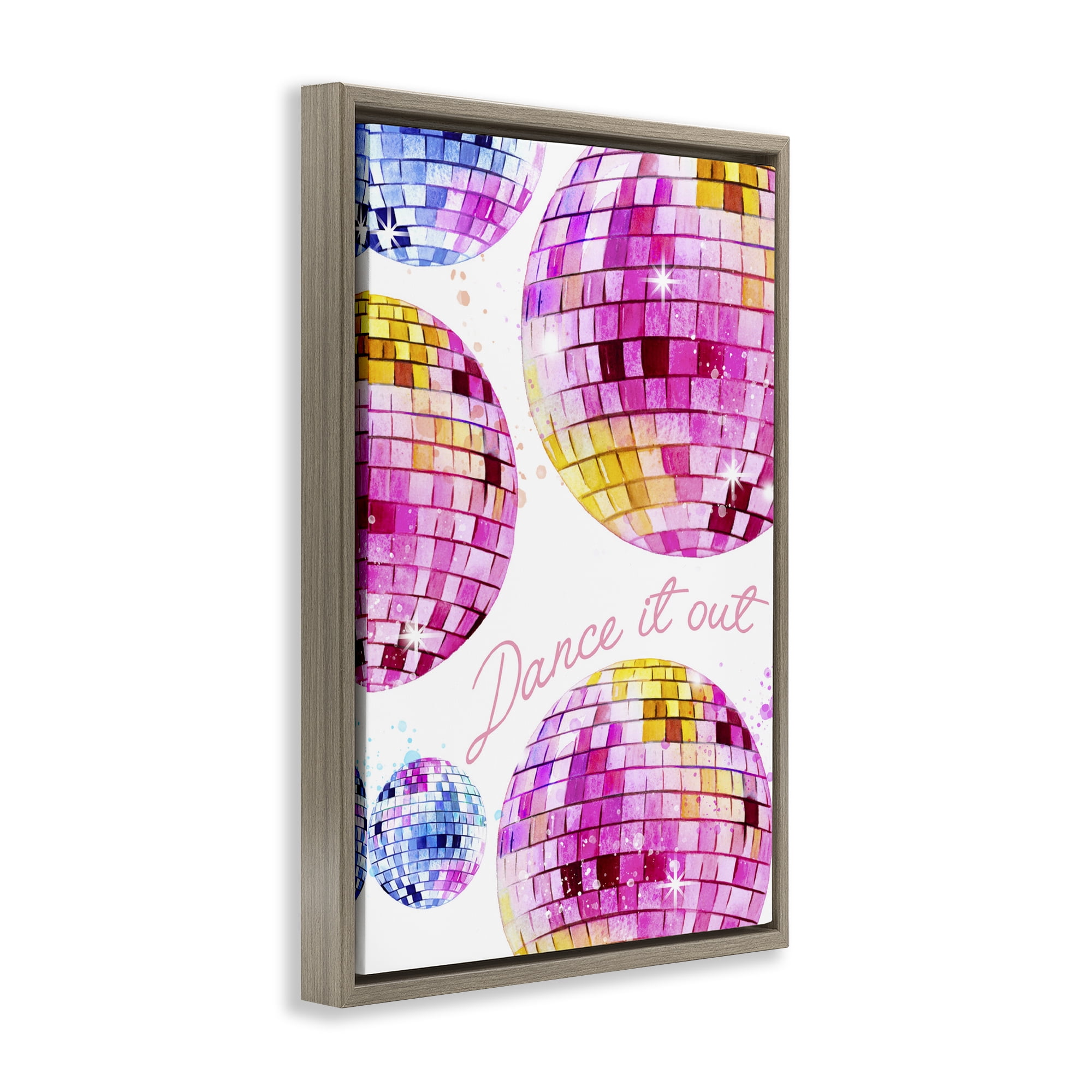 Stupell Industries Dance It Out Disco Balls Typography Painting Brown Floater Framed Art Print Wall Art, 17 x 25