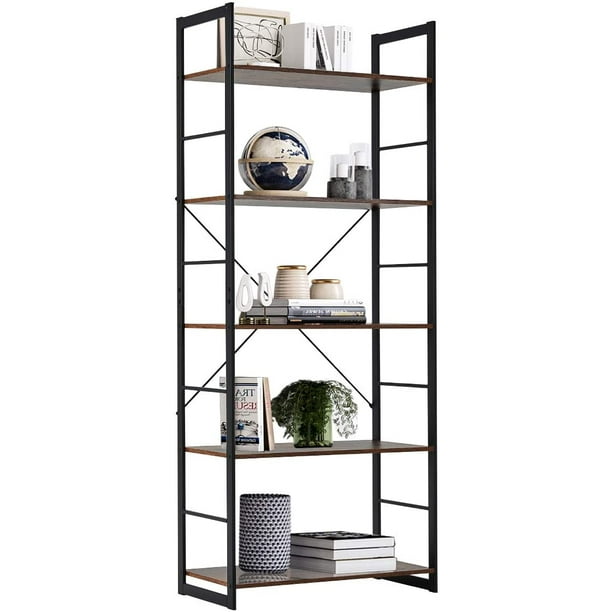 Erommy Bookshelf Rack 5 Tier Vintage Industrial Bookcase Shelf Wood and