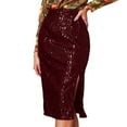 thumbnail image 2 of Sparkly Sequin Skirts for Women High Waisted Slimming Slit Bodycon Rave Midi Skirts Glitter Cocktail Party Skirt, 2 of 5