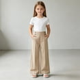 thumbnail image 2 of Gubotare Kids Pants Girls Girls Elastic Waist Ruffle Trim Straight Leg Pants Casual Stretchy Trousers Size 10-11 (Khaki,10-11 Years), 2 of 4