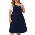 thumbnail image 2 of Unique Bargains Women's Plus Size Overall Button Up Adjustable Strap Denim Dress 1X Dark Blue, 2 of 6