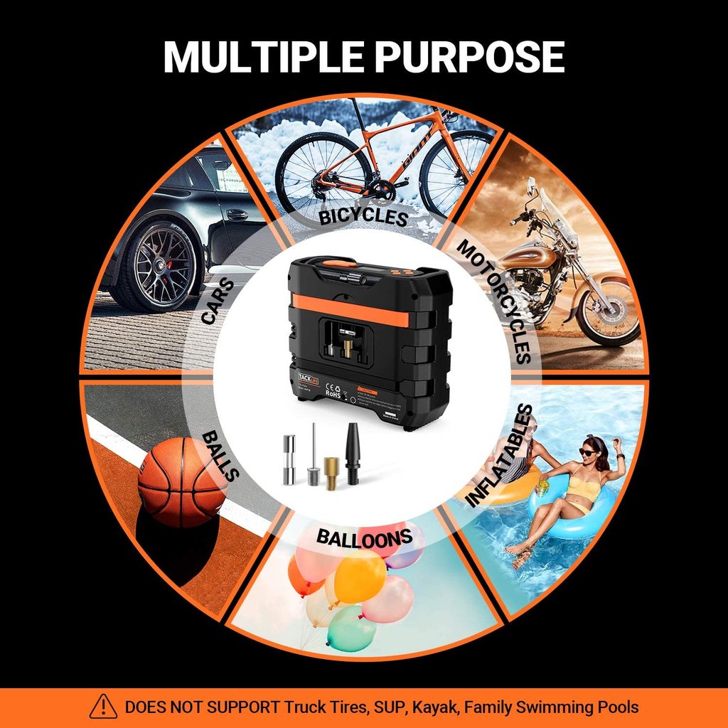 TACKLIFE Car Tire Inflator 12V DC Portable Air Compressor with 3 LED Lights | Orange A6 - image 2 of 6