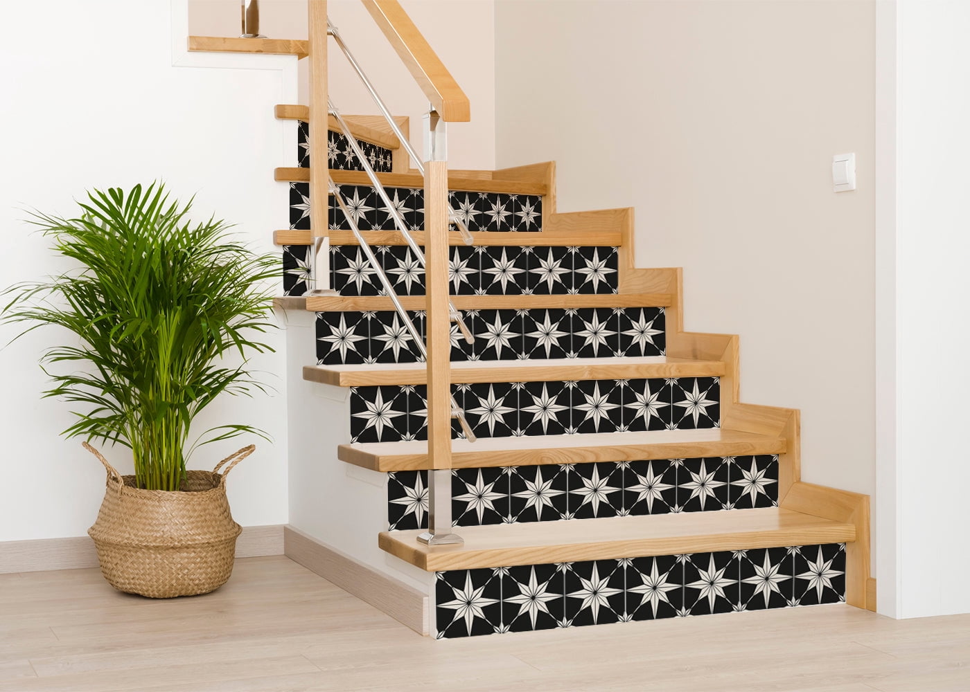 Mi Alma Peel and Stick Star Shaped B66 Backsplash Vinyl Tile Stickers, Black, 8" x 8" (24-Pack)