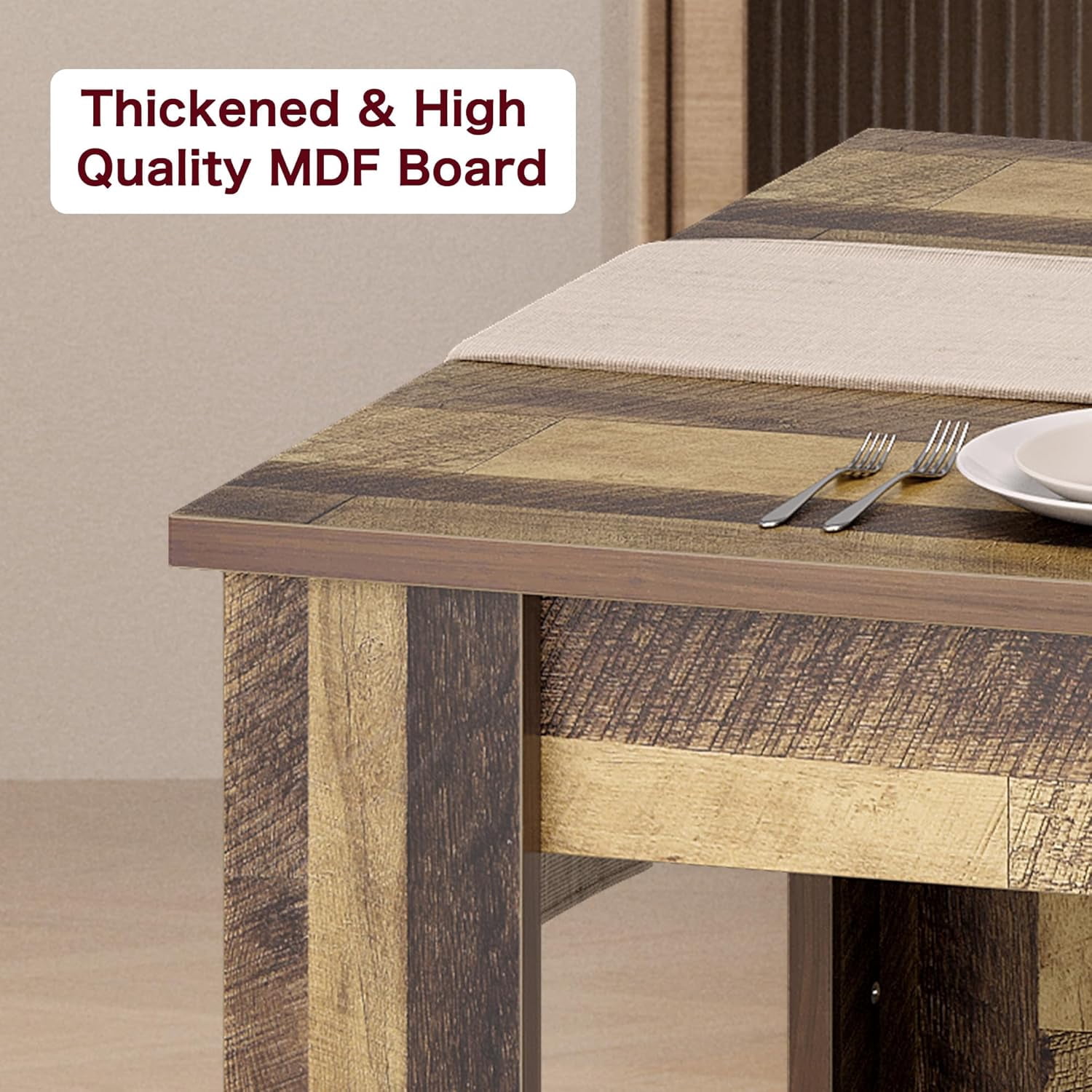 Dining Table for 4-6, Rectangular Dining Room Table, Kitchen Table with Large Table Top, Dinner Table, Farmhouse Dining Table for Dining Room, Kitchen, Living Room, Retro Brown