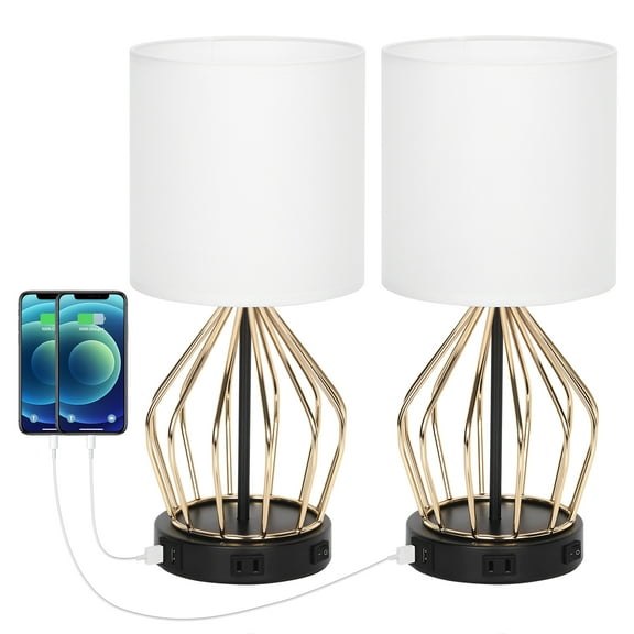 Set of 2 Nightstand Lamps Metal Desk Lamps for Bedroom