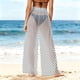 thumbnail image 4 of Pincandy Women See Through Sheer Mesh Pants Beach Swimsuit Bikini Bottom Cover up Party Club Elastic High Waist Wide Leg Pants, 4 of 7