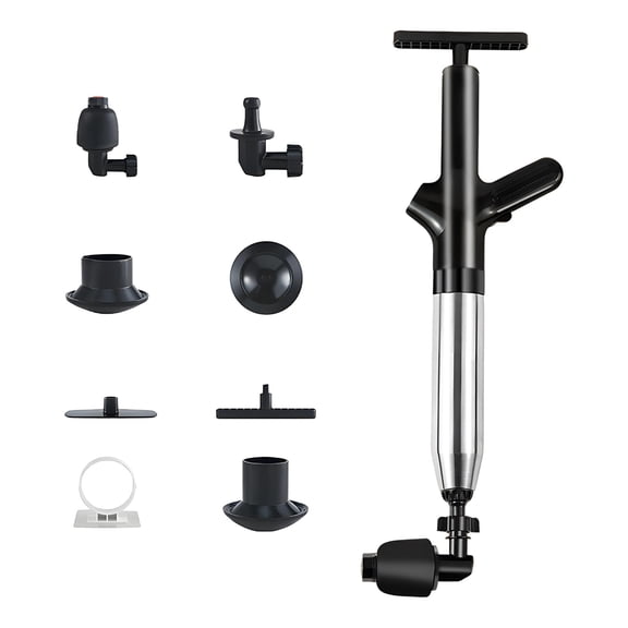 Air Toilet Plunger Drain Blaster, High Pressure Drain Clog Remover Tool, Multi-Attachments for Toilets, Sinks, Tubs, 304 Stainless Steel with Adhesive Hook Storage, Unclogging Power
