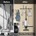 thumbnail image 3 of Mop and Broom Holder Wall Mount with 5 Racks and 4 Hooks, Heavy Duty Self-Adhesive Organizer for Kitchen, Laundry, Garage, Garden Storage, Silver – Includes 2 Extra Hooks, 3 of 9