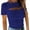Blue, variant on Njoeus Women's Ribbed Short Sleeve Basic Tops Summer Cut Out Front Round Neck T Shirts Solid Color Casual Tee Slim Fitted Tops for Women S-XXL