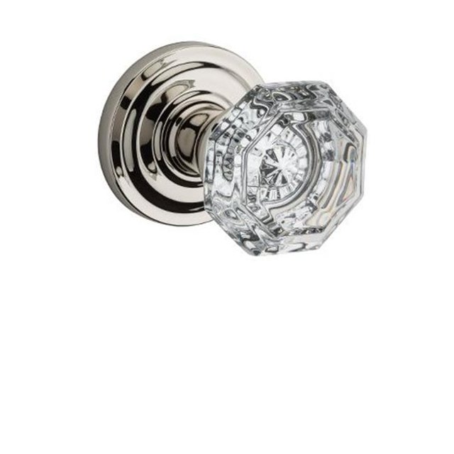 Baldwin HDCRYTRR141 Bouton de Porte Factice Simple en Cristal avec Garniture Ronde Traditionnelle de la Collection de Réserve - Nickel Poli