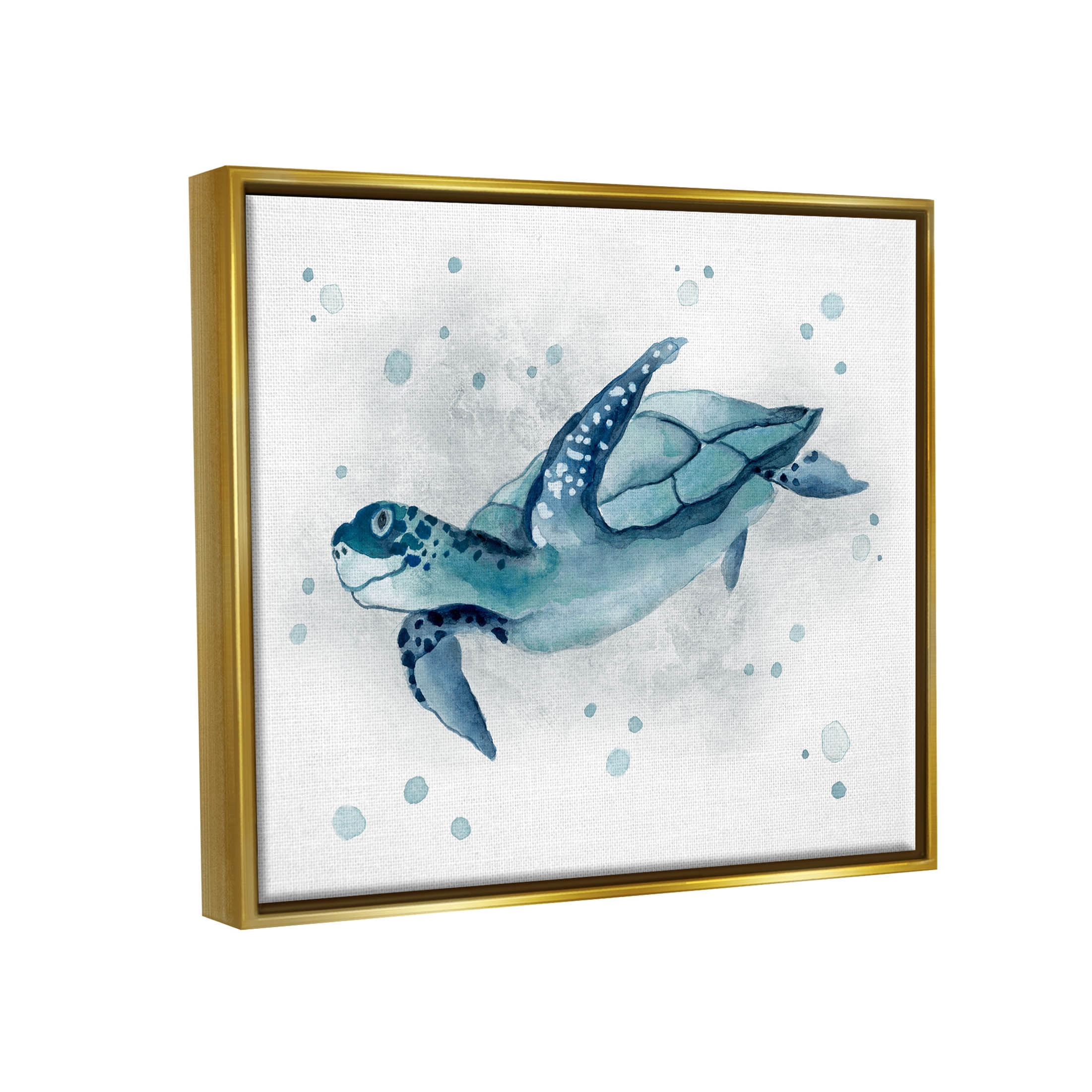Stupell Industries Sea Life Tortoise Splash Graphic Art Metallic Gold Floating Framed Canvas Print Wall Art, Design by Janet Tava