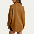 thumbnail image 6 of Women's Oversized Drawstring Hoodies Mock Neck Long Sleeve Curved Hem Pullover Soft Lightweight Tunic Sweatshirt Fall Fashion Tops Brown, 6 of 9
