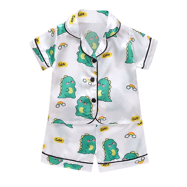 Pyjama en Soie pour Filles Imprimé Manches Courtes Ensemble de Hauts à Boutons Pyjama de Mode pour Filles Ensemble de Pyjama en Soie pour Filles Garçons Filles Mode