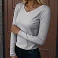 thumbnail image 2 of GEWSEY Long Sleeve Shirts for Women V Neck Ribbed Knit Fitted Fall Basic Tshirts Going Out Tops 2025 Casual Trendy Clothes (Light Gray, L), 2 of 5