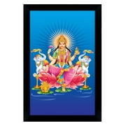 IBA Indianbeautifulart Indian Goddess Lakshmi On Lotus Showering Money Picture Frame Religious Poster For Wealth & Prosperity Home Decor Ready To Hang Black Wooden Frame