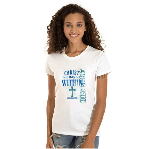 Christ Lives Within Holy Spirit Womens Slim Fit Graphic Tee Brisco Brands S