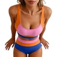 thumbnail image 4 of Stamzod Women's High Waisted Bikini Sets Sporty Two Piece Swimsuits Color Block Tummy Control Bathing Suits High Cut Swimwear Orange XXL, 4 of 5