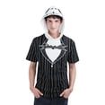 thumbnail image 2 of Disney Nightmare Before Christmas Men's Cosplay Short Sleeve Hooded T-Shirt Jack Pinstripe Black, 2 of 6