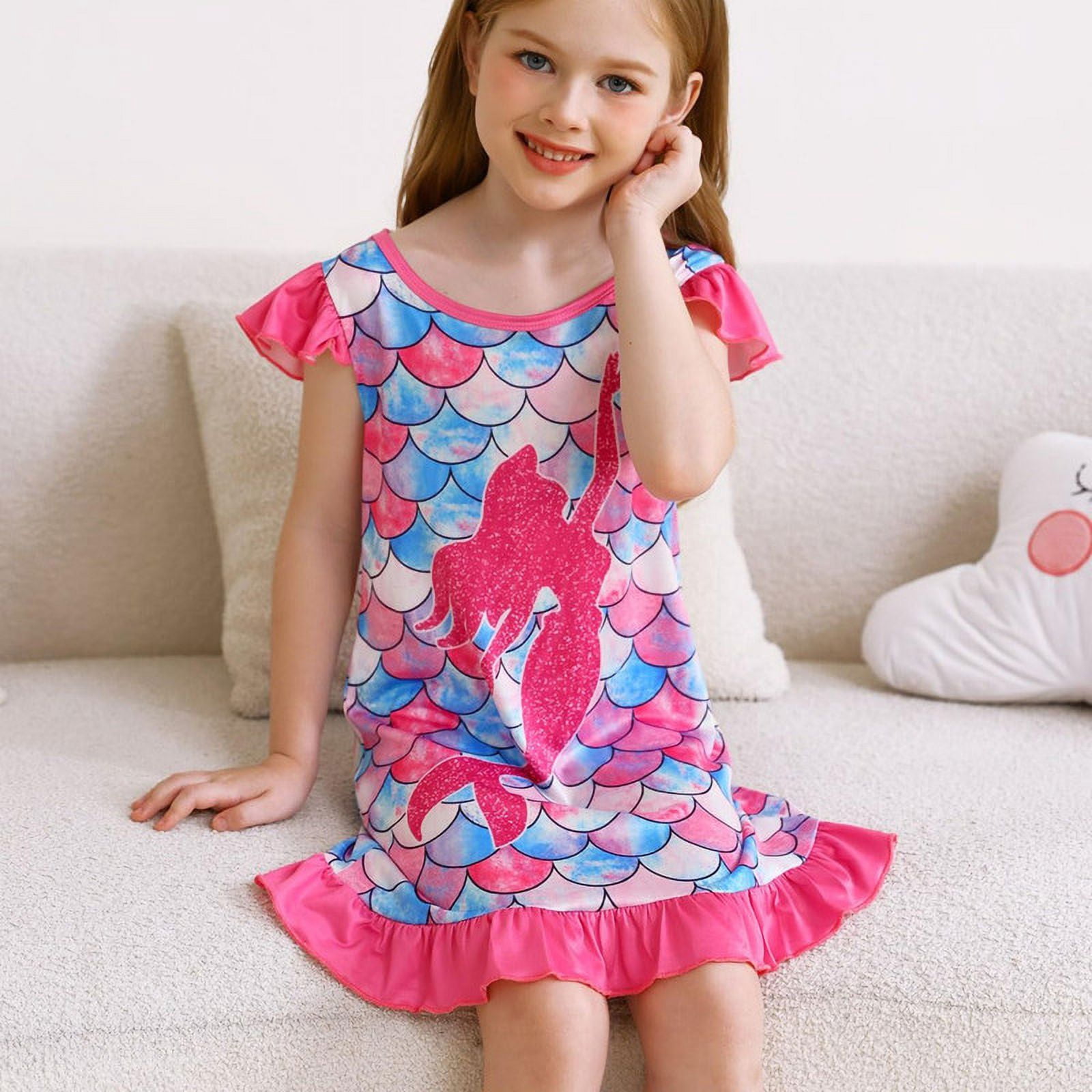 Jurebecia Girls Nightgowns Mermaid Pajamas Princess Toddler Nightgown Sleepwear Nightie for Kids Little Girls 110 cm 3-4 Years
